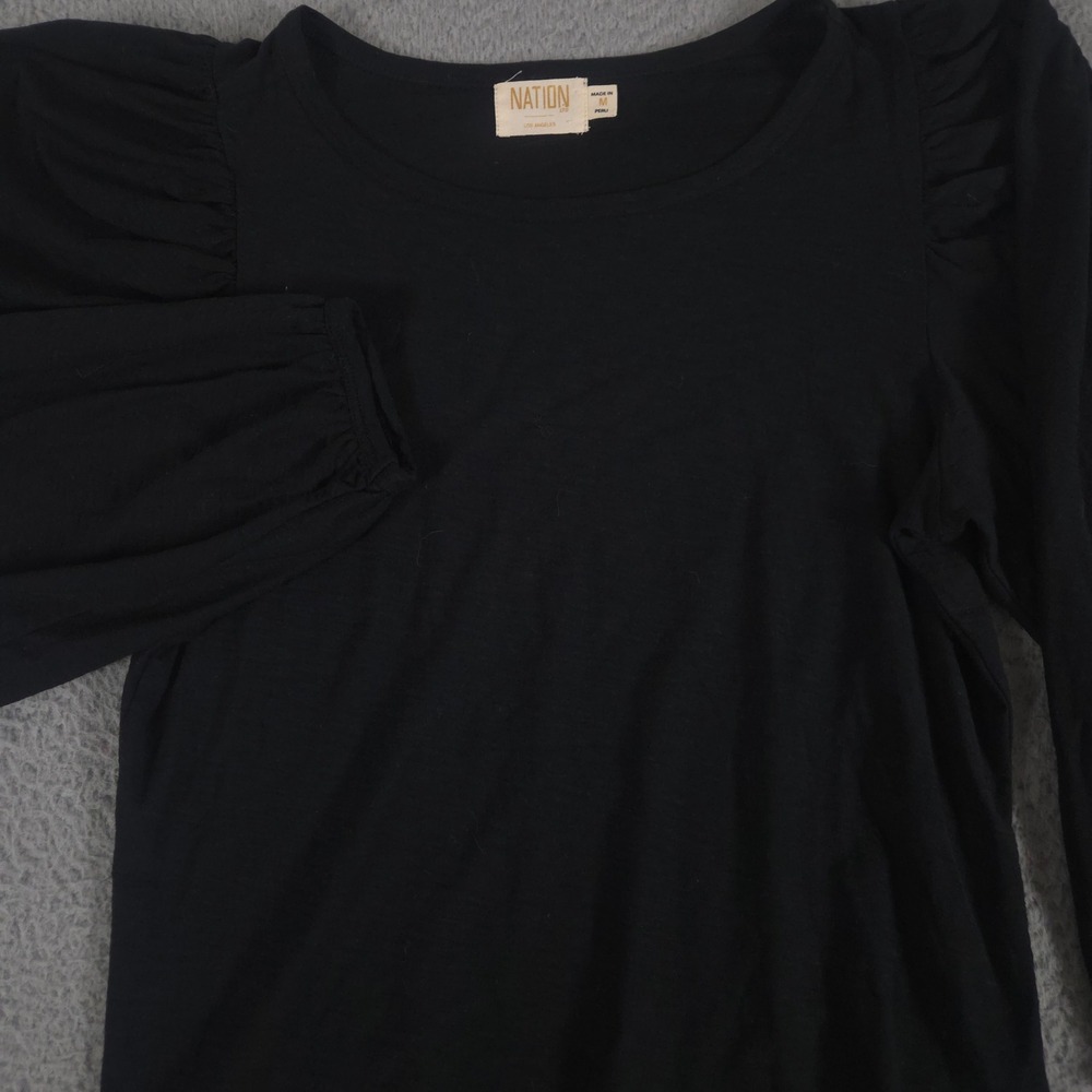 Nation LTD Top Women Medium Cecilia Balloon Sleeve Pima Cotton Puff Shoulder